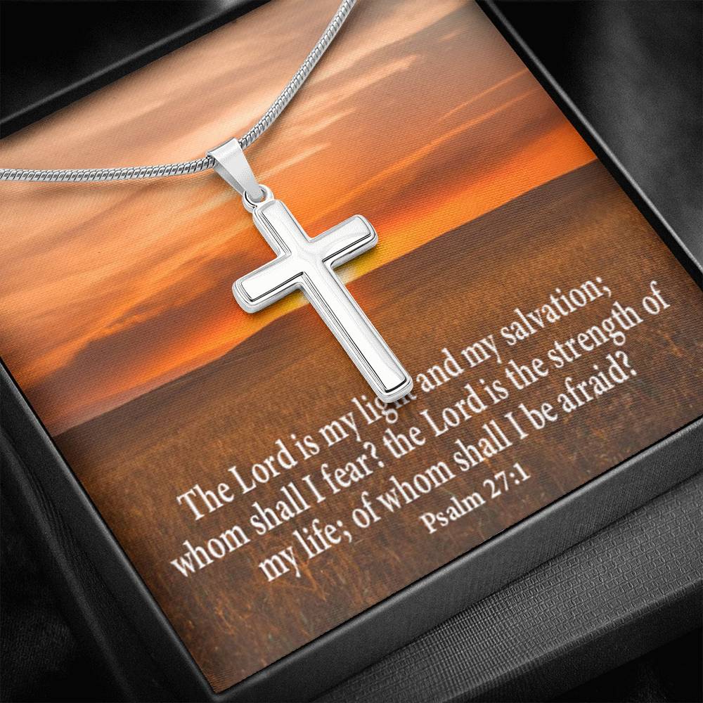 Scripture Card Lord Is My Salvation Psalm 27:1 Cross Card Necklace w Stainless Steel Pendant Religious Gift-Express Your Love Gifts