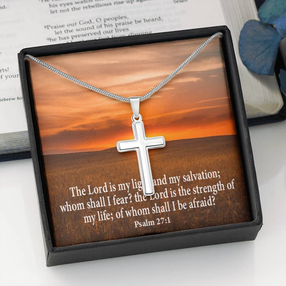 Scripture Card Lord Is My Salvation Psalm 27:1 Cross Card Necklace w Stainless Steel Pendant Religious Gift-Express Your Love Gifts
