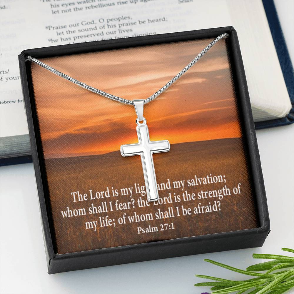 Scripture Card Lord Is My Salvation Psalm 27:1 Cross Card Necklace w Stainless Steel Pendant Religious Gift-Express Your Love Gifts
