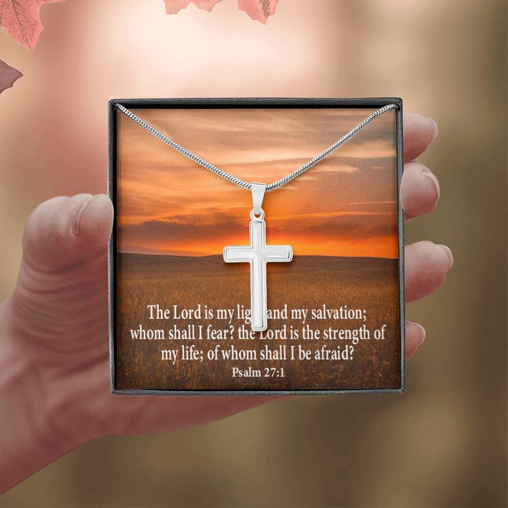 Scripture Card Lord Is My Salvation Psalm 27:1 Cross Card Necklace w Stainless Steel Pendant Religious Gift-Express Your Love Gifts