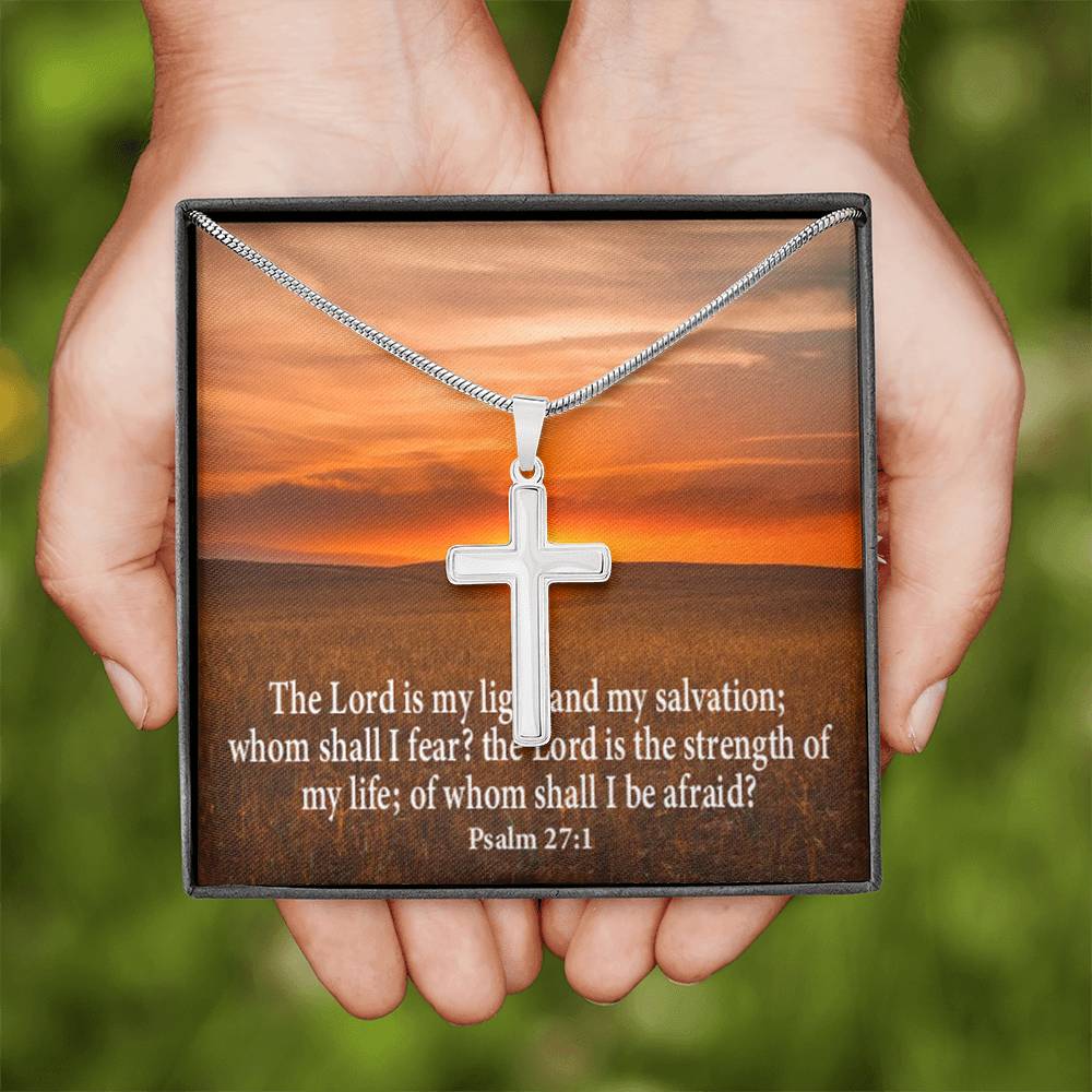 Scripture Card Lord Is My Salvation Psalm 27:1 Cross Card Necklace w Stainless Steel Pendant Religious Gift-Express Your Love Gifts