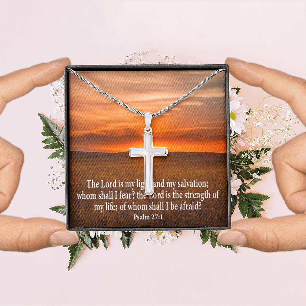 Scripture Card Lord Is My Salvation Psalm 27:1 Cross Card Necklace w Stainless Steel Pendant Religious Gift-Express Your Love Gifts
