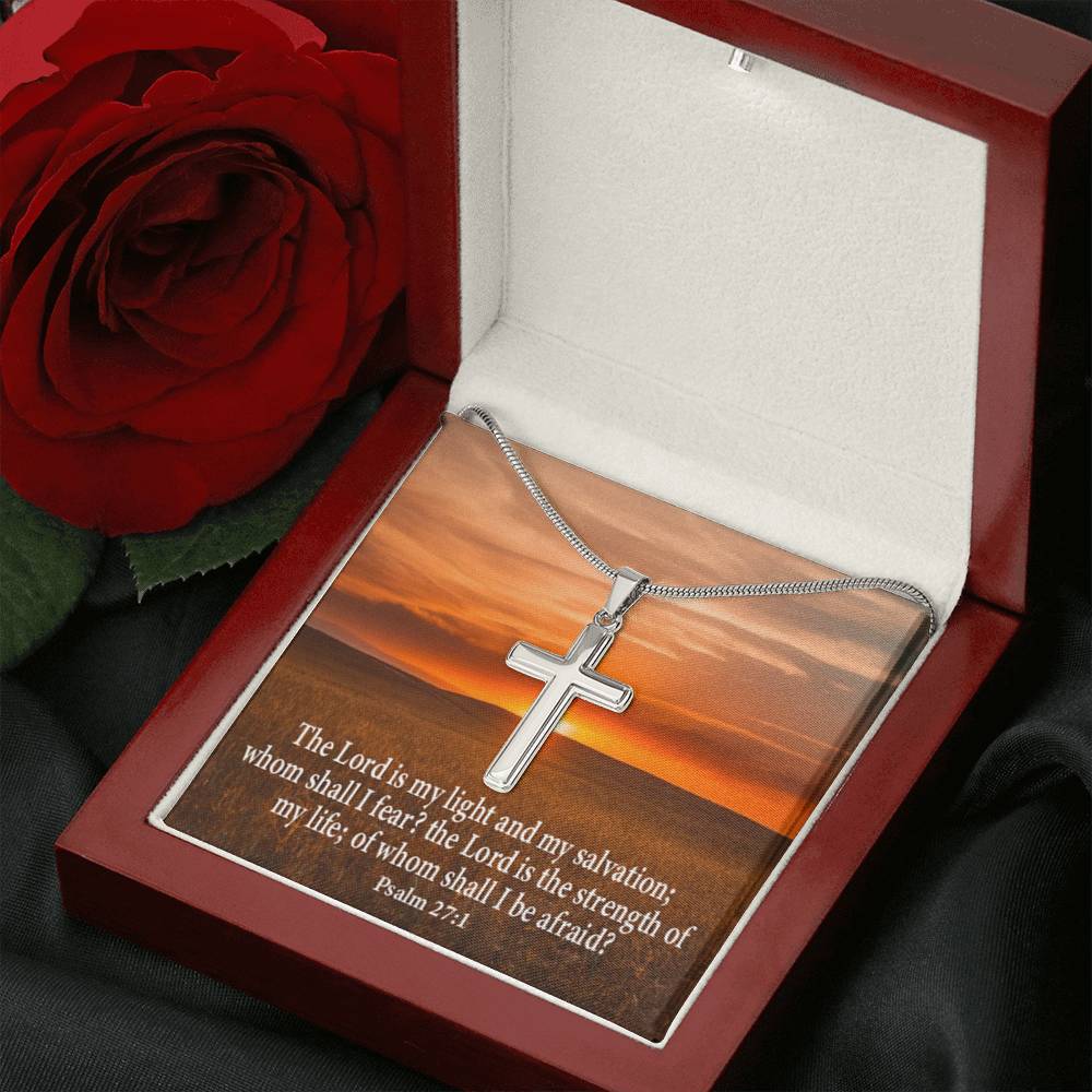 Scripture Card Lord Is My Salvation Psalm 27:1 Cross Card Necklace w Stainless Steel Pendant Religious Gift-Express Your Love Gifts