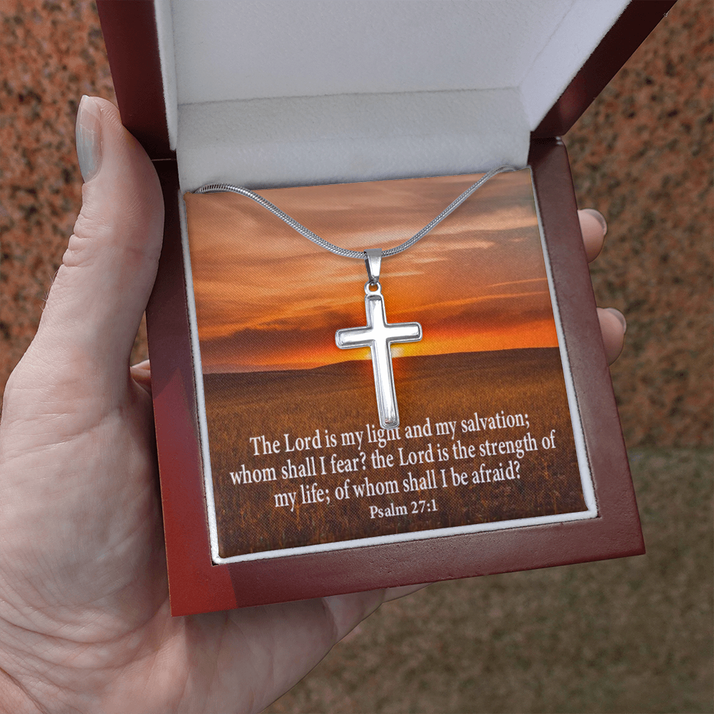 Scripture Card Lord Is My Salvation Psalm 27:1 Cross Card Necklace w Stainless Steel Pendant Religious Gift-Express Your Love Gifts