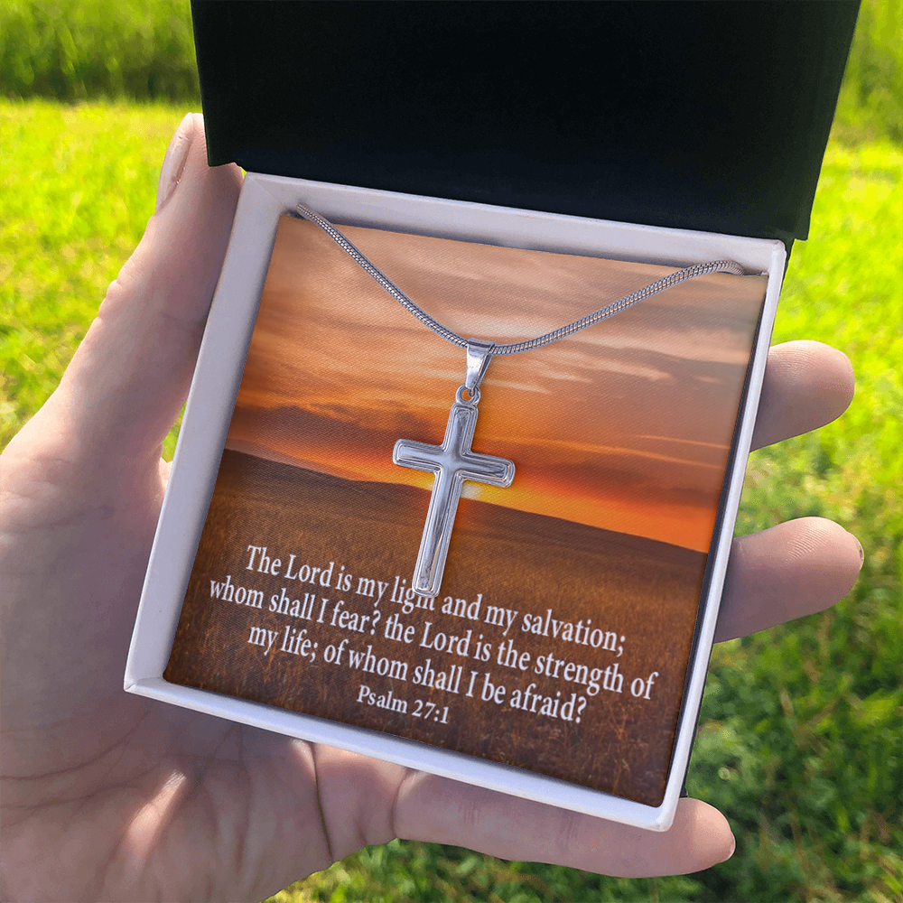 Scripture Card Lord Is My Salvation Psalm 27:1 Cross Card Necklace w Stainless Steel Pendant Religious Gift-Express Your Love Gifts
