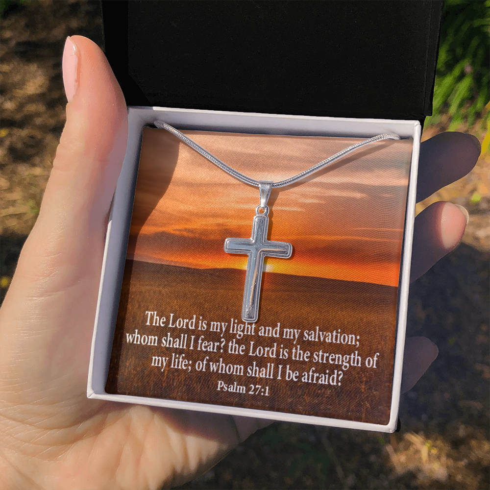 Scripture Card Lord Is My Salvation Psalm 27:1 Cross Card Necklace w Stainless Steel Pendant Religious Gift-Express Your Love Gifts