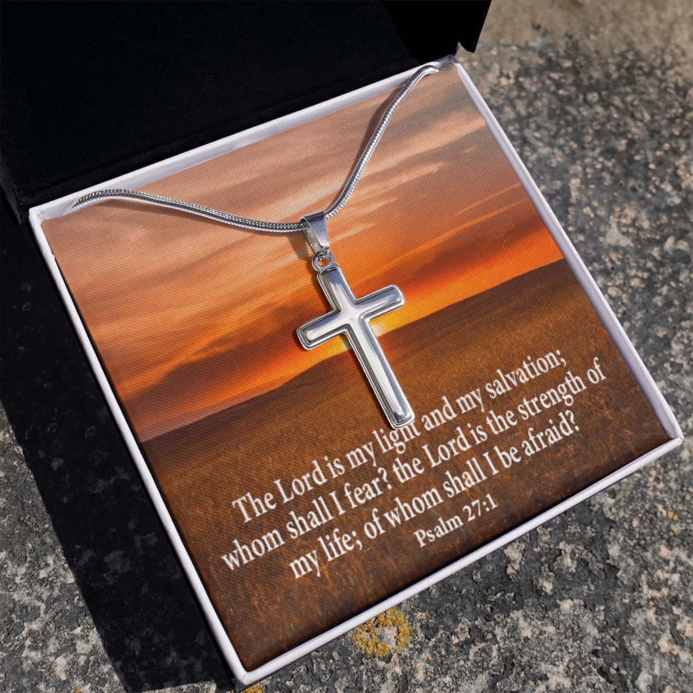Scripture Card Lord Is My Salvation Psalm 27:1 Cross Card Necklace w Stainless Steel Pendant Religious Gift-Express Your Love Gifts