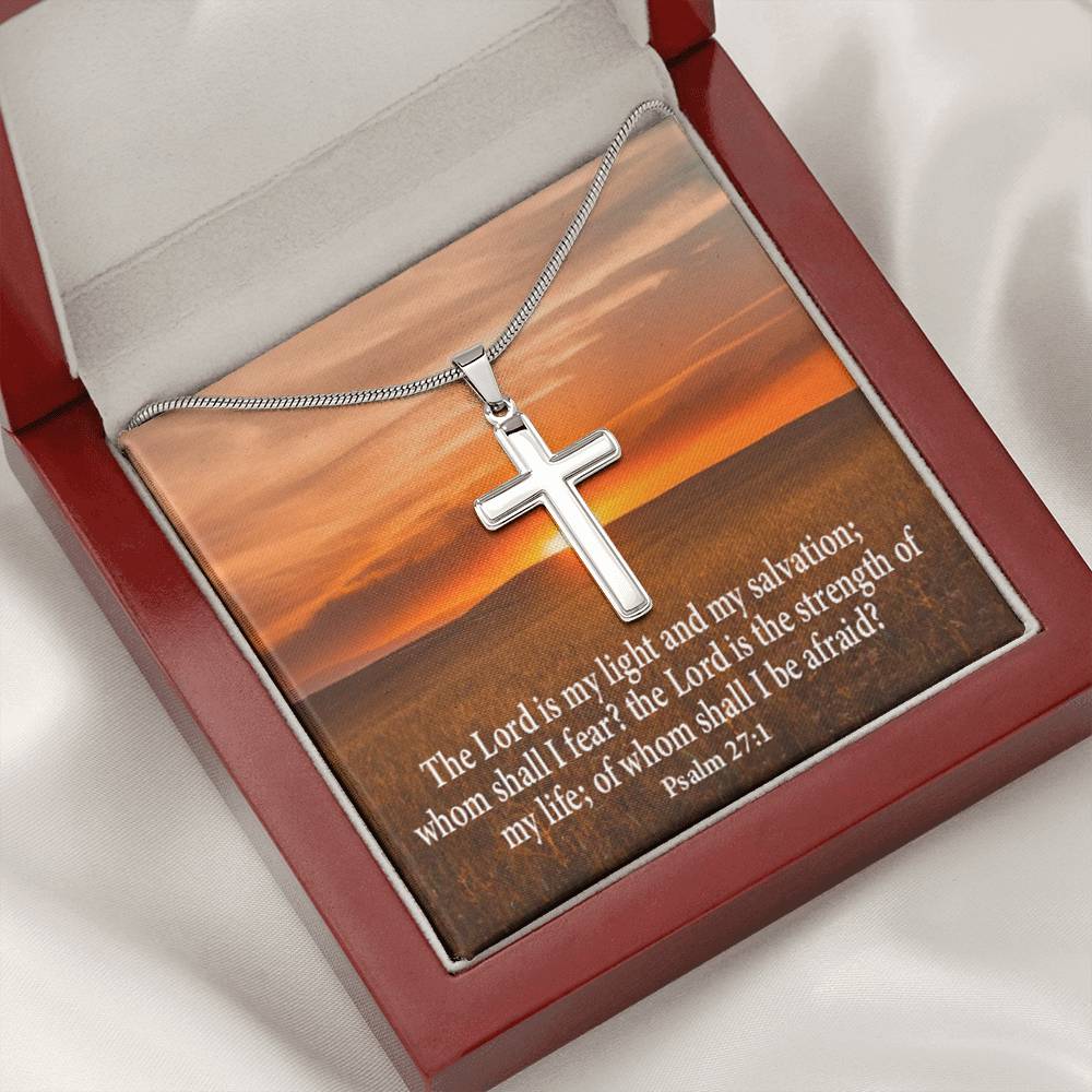 Scripture Card Lord Is My Salvation Psalm 27:1 Cross Card Necklace w Stainless Steel Pendant Religious Gift-Express Your Love Gifts