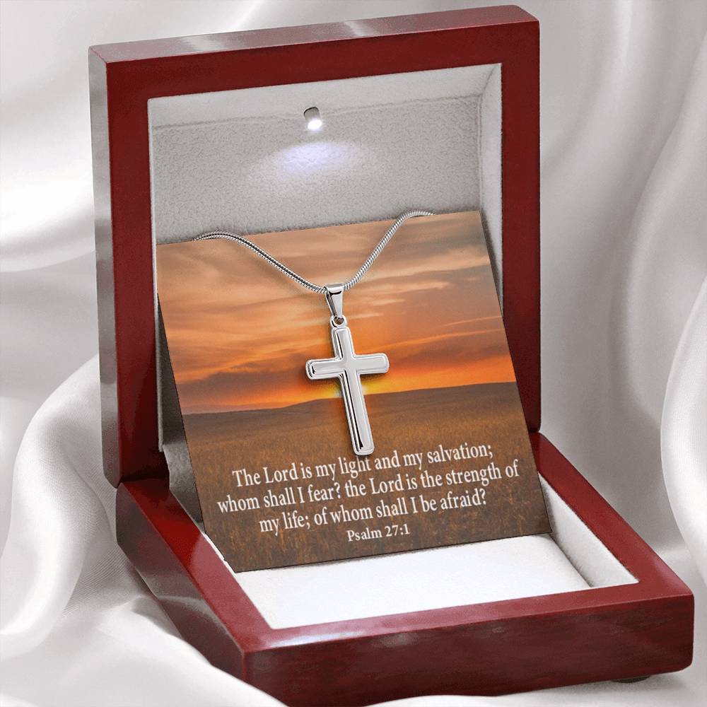 Scripture Card Lord Is My Salvation Psalm 27:1 Cross Card Necklace w Stainless Steel Pendant Religious Gift-Express Your Love Gifts