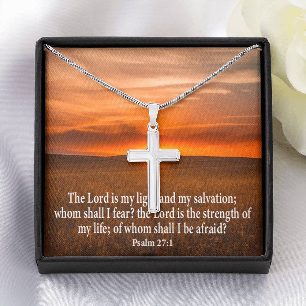 Scripture Card Lord Is My Salvation Psalm 27:1 Cross Card Necklace w Stainless Steel Pendant Religious Gift-Express Your Love Gifts
