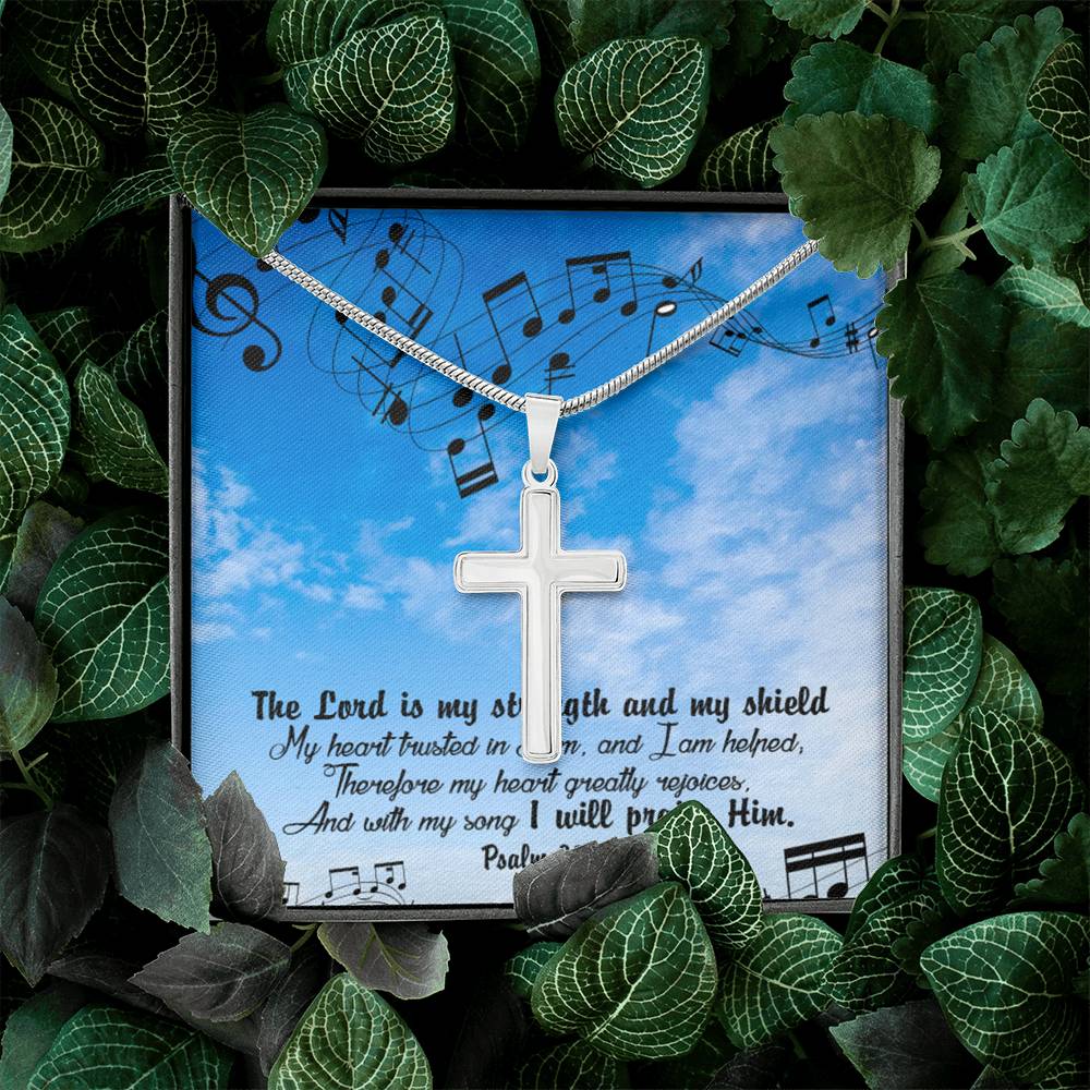 Scripture Card Lord Is My Strength Psalm 28:7Cross Card Necklace w Stainless Steel Pendant Religious Gift-Express Your Love Gifts