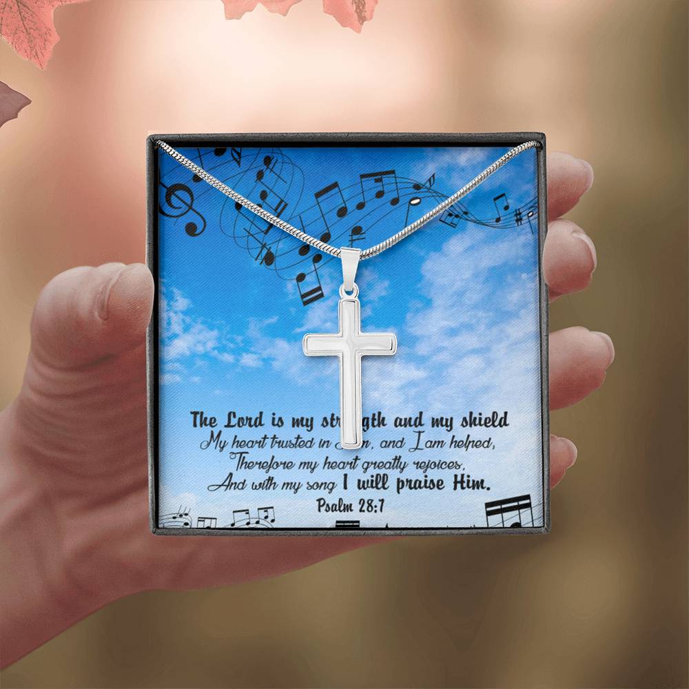 Scripture Card Lord Is My Strength Psalm 28:7Cross Card Necklace w Stainless Steel Pendant Religious Gift-Express Your Love Gifts
