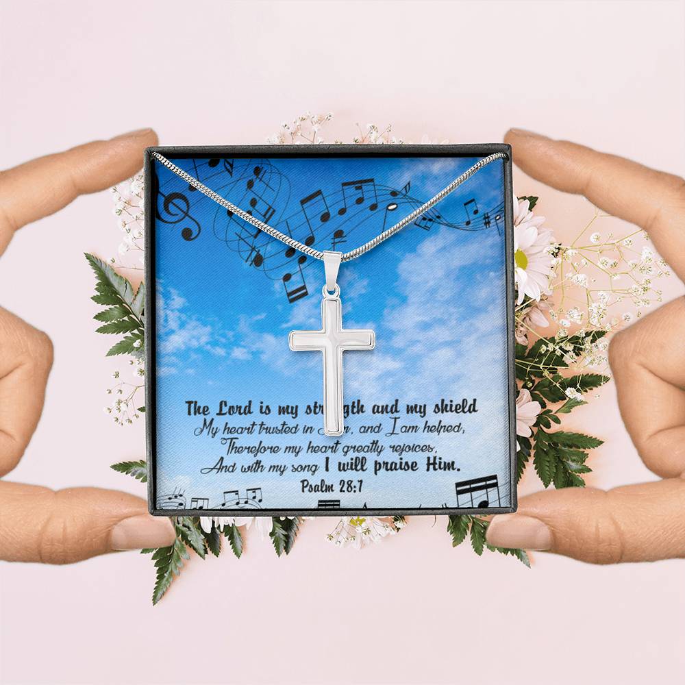 Scripture Card Lord Is My Strength Psalm 28:7Cross Card Necklace w Stainless Steel Pendant Religious Gift-Express Your Love Gifts