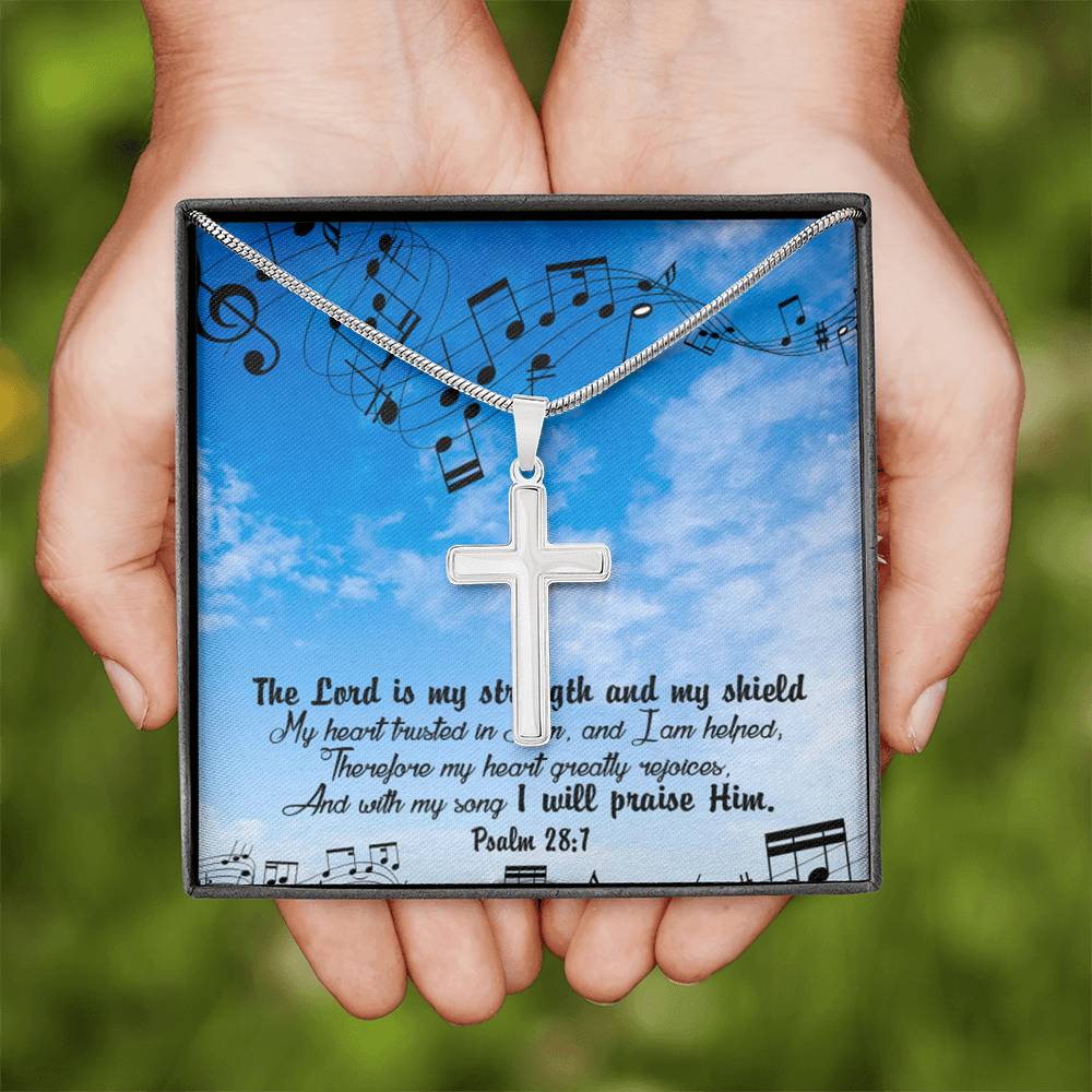 Scripture Card Lord Is My Strength Psalm 28:7Cross Card Necklace w Stainless Steel Pendant Religious Gift-Express Your Love Gifts