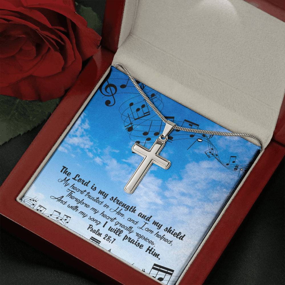 Scripture Card Lord Is My Strength Psalm 28:7Cross Card Necklace w Stainless Steel Pendant Religious Gift-Express Your Love Gifts