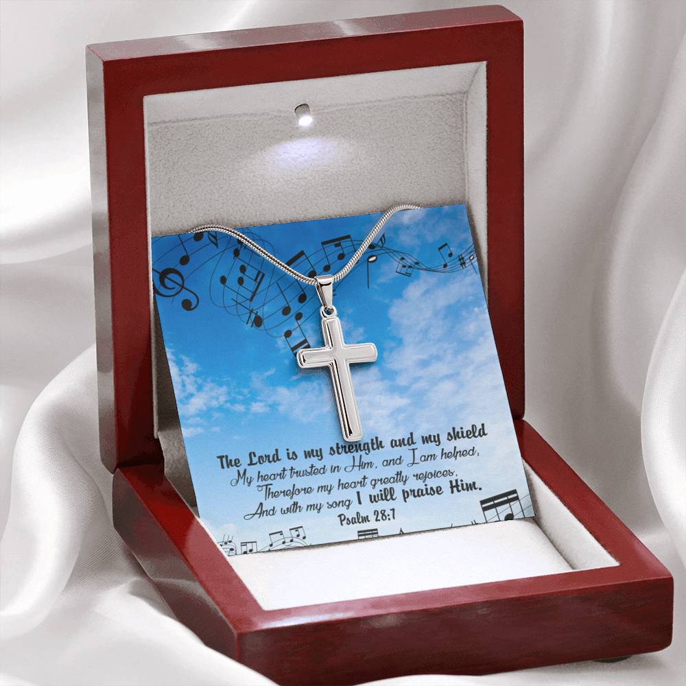 Scripture Card Lord Is My Strength Psalm 28:7Cross Card Necklace w Stainless Steel Pendant Religious Gift-Express Your Love Gifts