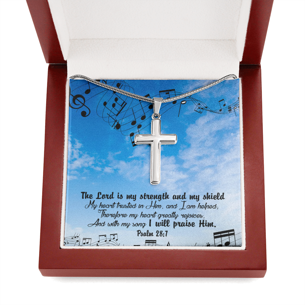 Scripture Card Lord Is My Strength Psalm 28:7Cross Card Necklace w Stainless Steel Pendant Religious Gift-Express Your Love Gifts