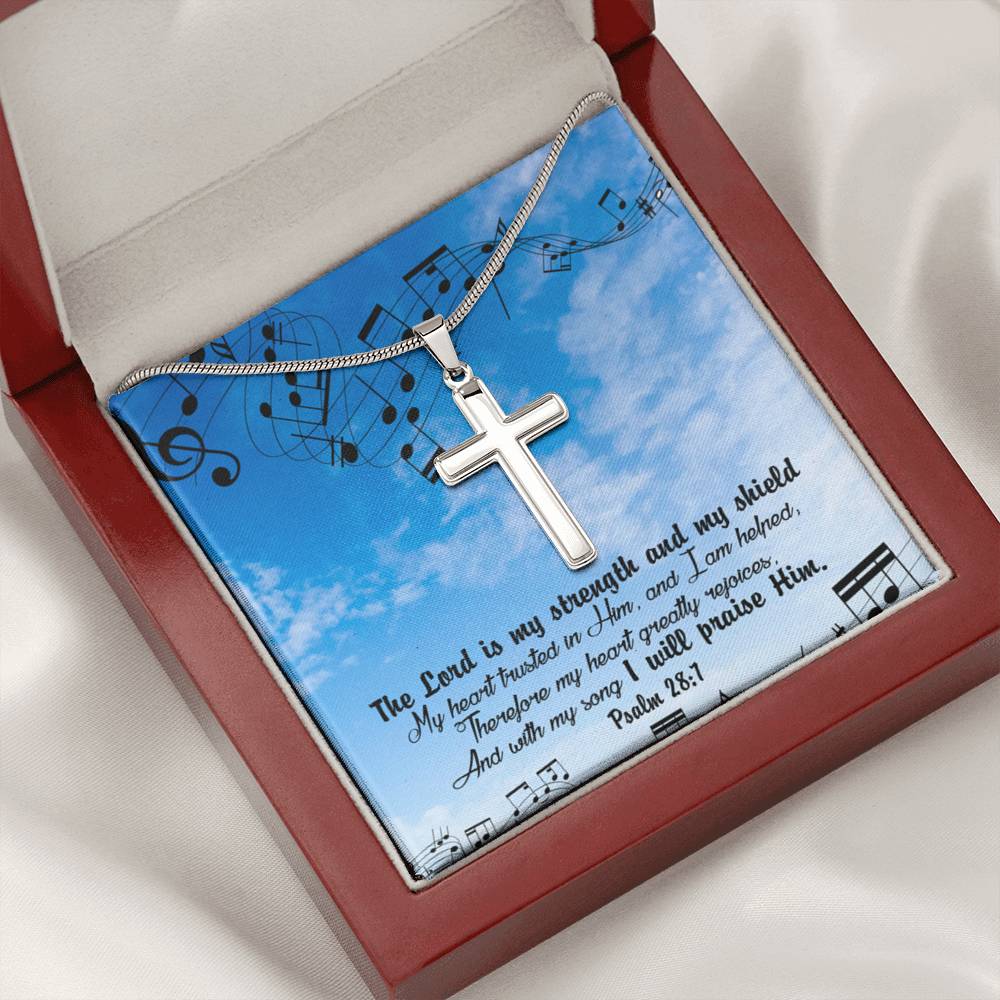 Scripture Card Lord Is My Strength Psalm 28:7Cross Card Necklace w Stainless Steel Pendant Religious Gift-Express Your Love Gifts