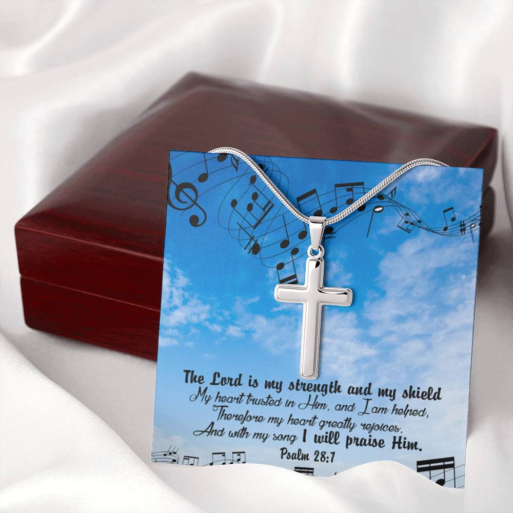 Scripture Card Lord Is My Strength Psalm 28:7Cross Card Necklace w Stainless Steel Pendant Religious Gift-Express Your Love Gifts