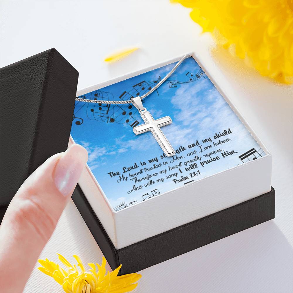 Scripture Card Lord Is My Strength Psalm 28:7Cross Card Necklace w Stainless Steel Pendant Religious Gift-Express Your Love Gifts