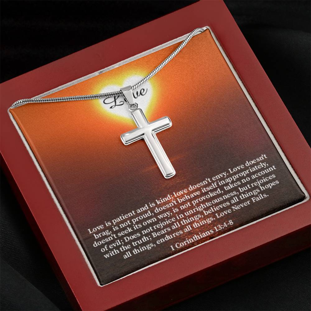 Scripture Card Love Corinthians English Faith 1 Corinthians 13:4-8 Cross Card Necklace w Stainless Steel Pendant Religious Gift-Express Your Love Gifts