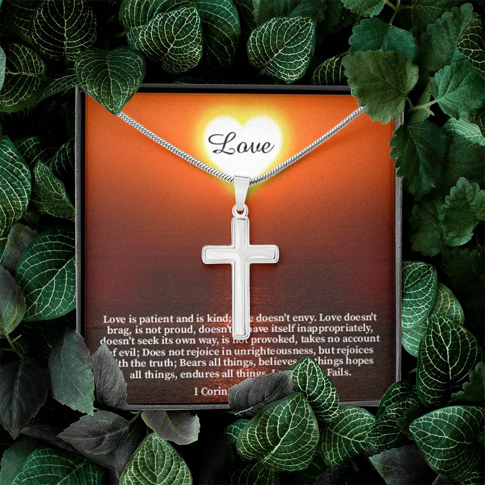 Scripture Card Love Corinthians English Faith 1 Corinthians 13:4-8 Cross Card Necklace w Stainless Steel Pendant Religious Gift-Express Your Love Gifts