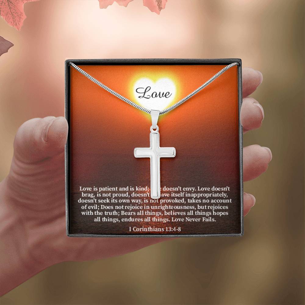 Scripture Card Love Corinthians English Faith 1 Corinthians 13:4-8 Cross Card Necklace w Stainless Steel Pendant Religious Gift-Express Your Love Gifts