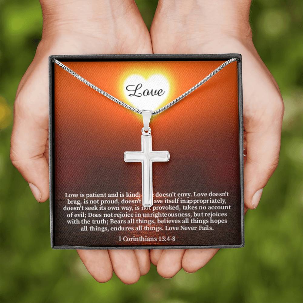 Scripture Card Love Corinthians English Faith 1 Corinthians 13:4-8 Cross Card Necklace w Stainless Steel Pendant Religious Gift-Express Your Love Gifts