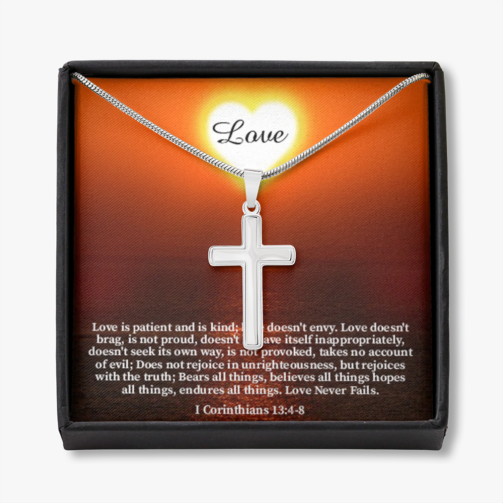 Scripture Card Love Corinthians English Faith 1 Corinthians 13:4-8 Cross Card Necklace w Stainless Steel Pendant Religious Gift-Express Your Love Gifts