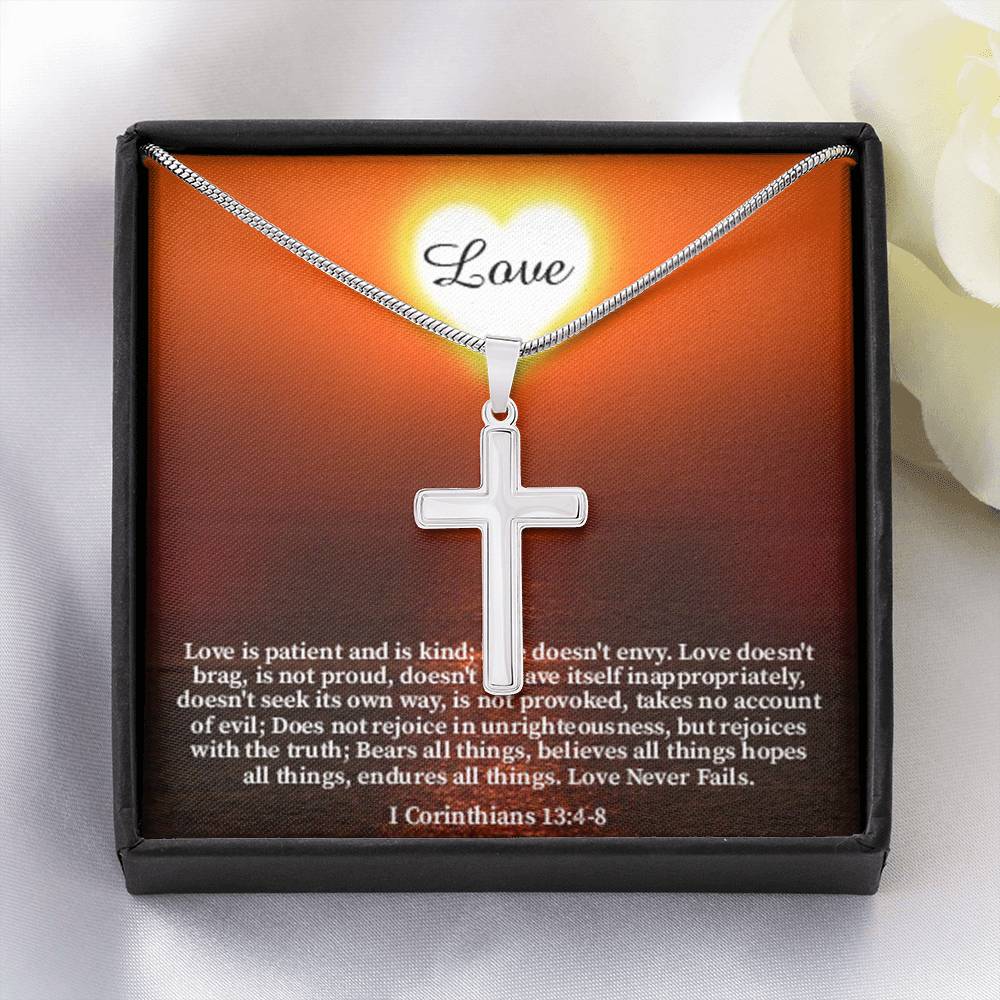 Scripture Card Love Corinthians English Faith 1 Corinthians 13:4-8 Cross Card Necklace w Stainless Steel Pendant Religious Gift-Express Your Love Gifts