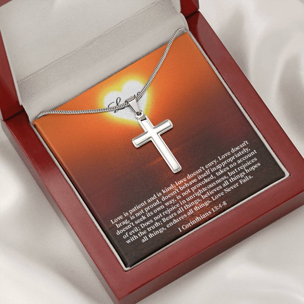 Scripture Card Love Corinthians English Faith 1 Corinthians 13:4-8 Cross Card Necklace w Stainless Steel Pendant Religious Gift-Express Your Love Gifts