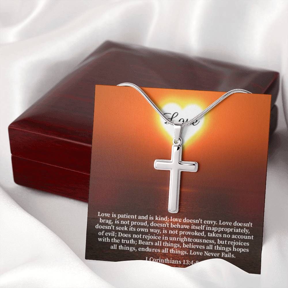 Scripture Card Love Corinthians English Faith 1 Corinthians 13:4-8 Cross Card Necklace w Stainless Steel Pendant Religious Gift-Express Your Love Gifts