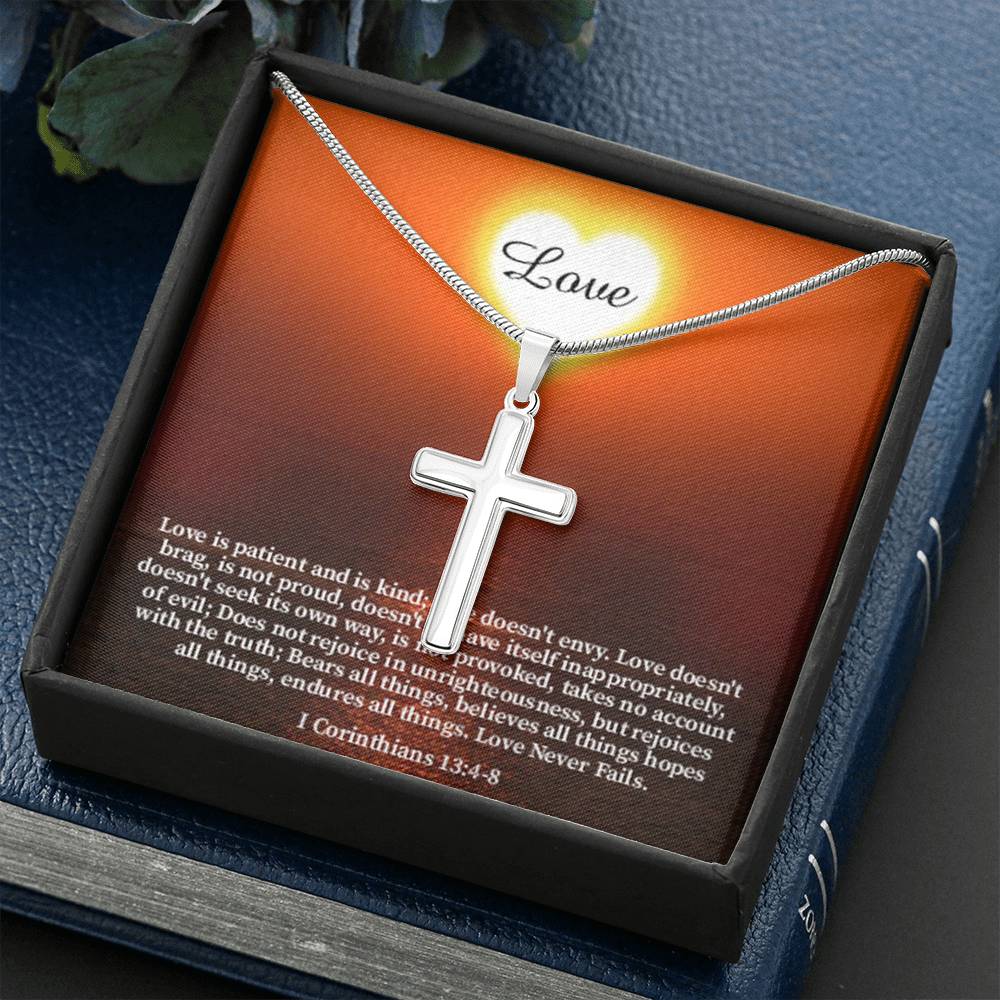 Scripture Card Love Corinthians English Faith 1 Corinthians 13:4-8 Cross Card Necklace w Stainless Steel Pendant Religious Gift-Express Your Love Gifts