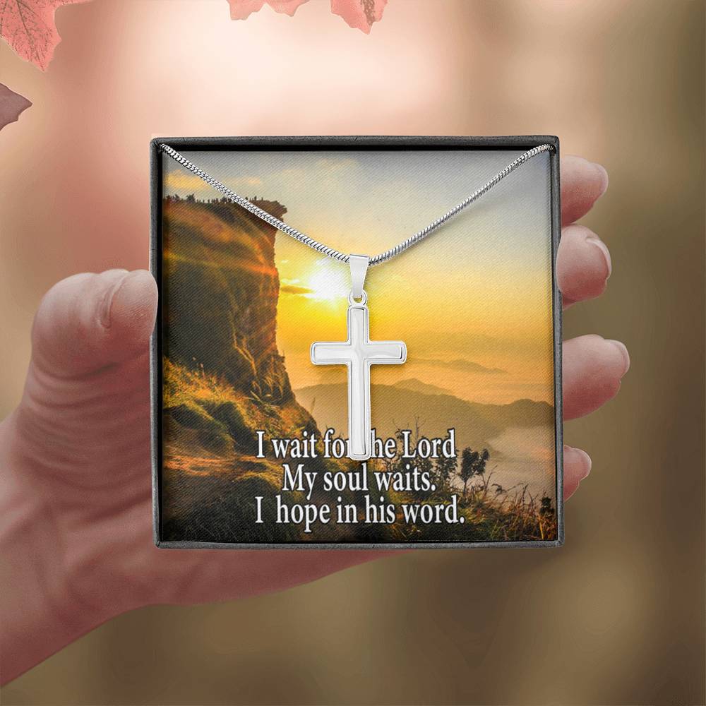 Scripture Card My Soul Waits Inspirational Cross Card Necklace w Stainless Steel Pendant Religious Gift-Express Your Love Gifts