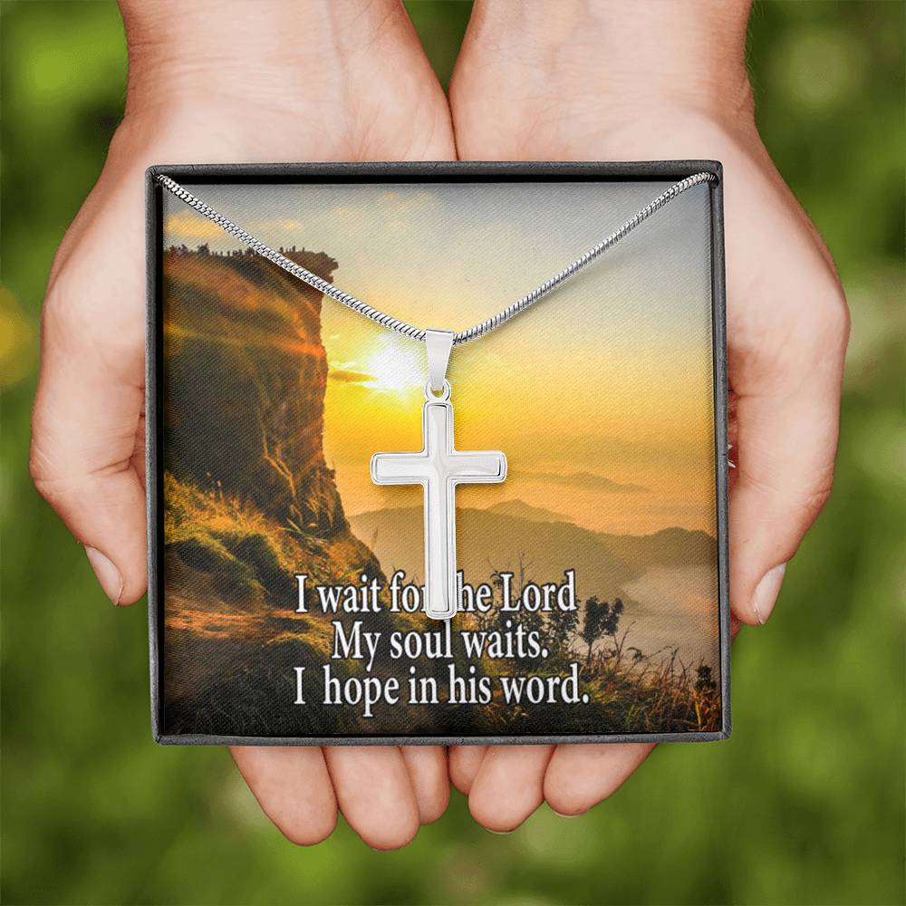 Scripture Card My Soul Waits Inspirational Cross Card Necklace w Stainless Steel Pendant Religious Gift-Express Your Love Gifts