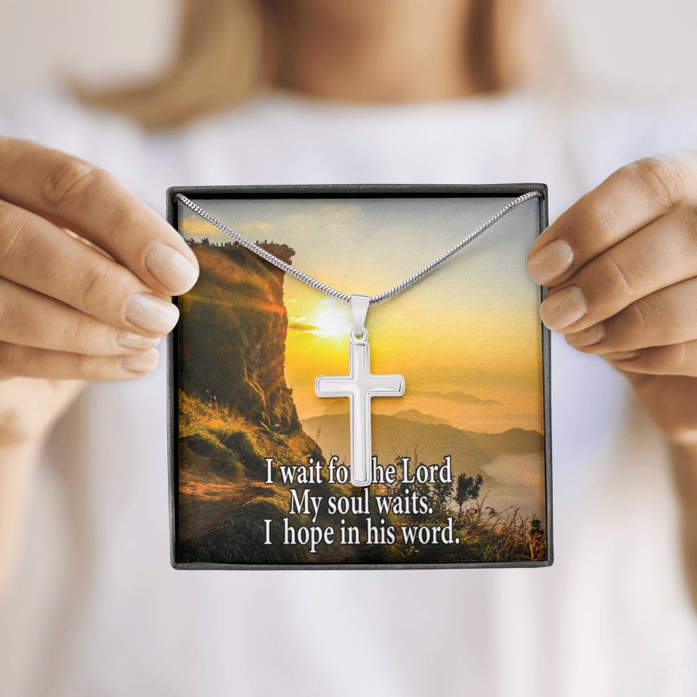Scripture Card My Soul Waits Inspirational Cross Card Necklace w Stainless Steel Pendant Religious Gift-Express Your Love Gifts