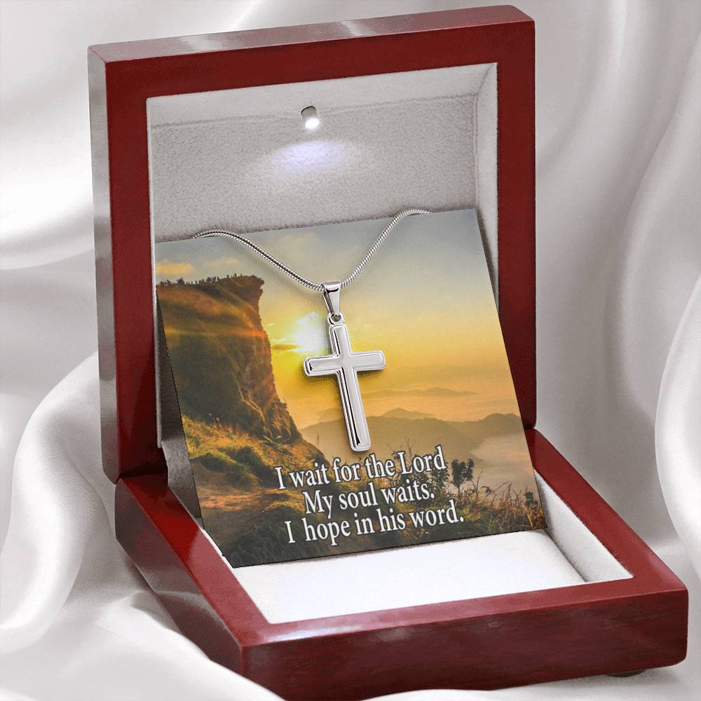 Scripture Card My Soul Waits Inspirational Cross Card Necklace w Stainless Steel Pendant Religious Gift-Express Your Love Gifts