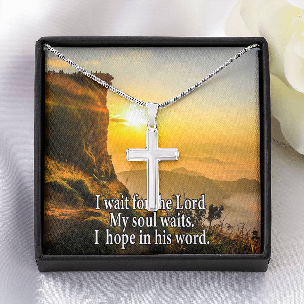 Scripture Card My Soul Waits Inspirational Cross Card Necklace w Stainless Steel Pendant Religious Gift-Express Your Love Gifts