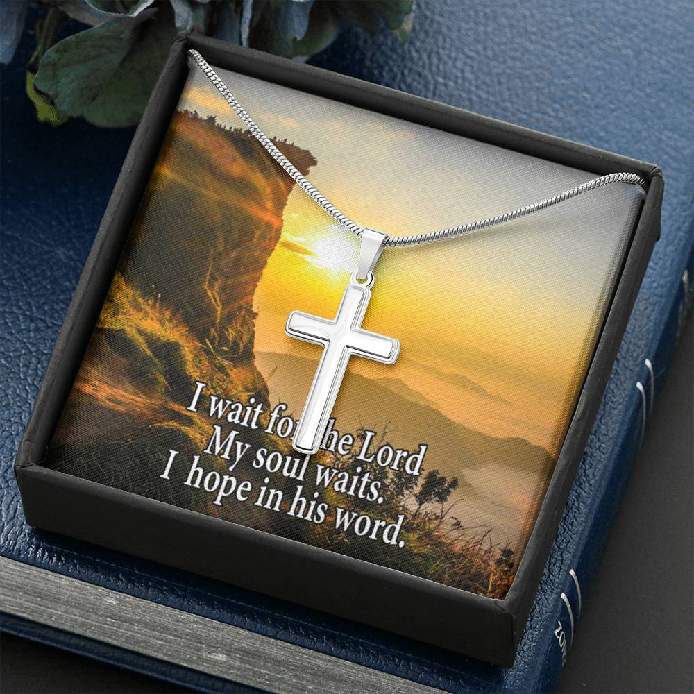 Scripture Card My Soul Waits Inspirational Cross Card Necklace w Stainless Steel Pendant Religious Gift-Express Your Love Gifts