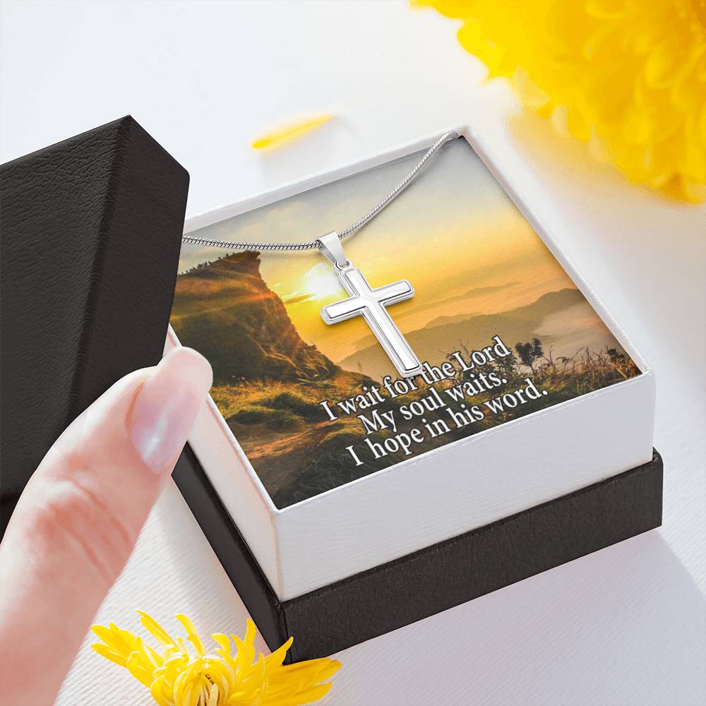 Scripture Card My Soul Waits Inspirational Cross Card Necklace w Stainless Steel Pendant Religious Gift-Express Your Love Gifts