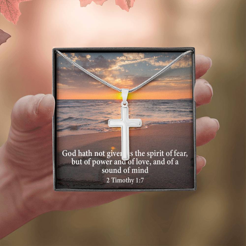 Scripture Card No Fear Faith 2 Timothy 1:7 Cross Card Necklace w Stainless Steel Pendant Religious Gift-Express Your Love Gifts