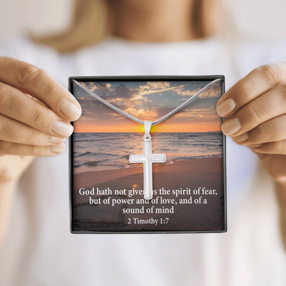Scripture Card No Fear Faith 2 Timothy 1:7 Cross Card Necklace w Stainless Steel Pendant Religious Gift-Express Your Love Gifts