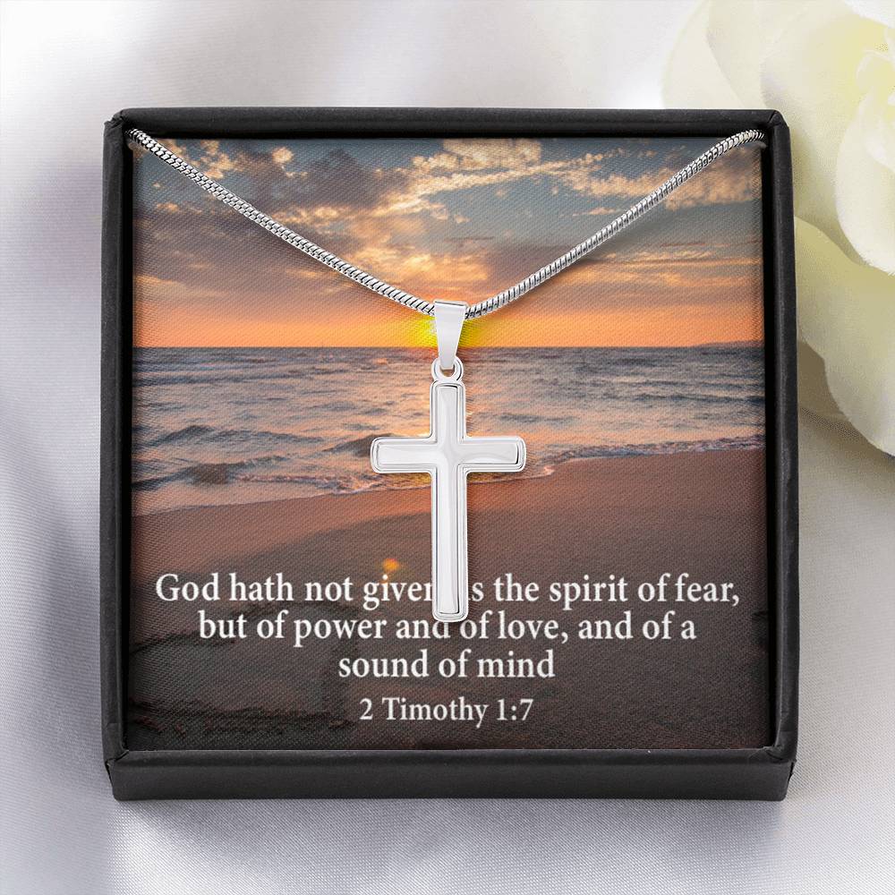 Scripture Card No Fear Faith 2 Timothy 1:7 Cross Card Necklace w Stainless Steel Pendant Religious Gift-Express Your Love Gifts