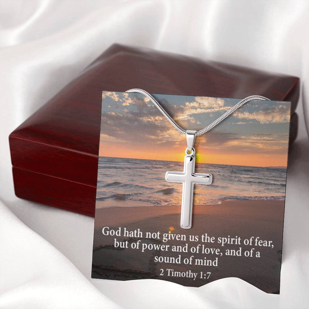 Scripture Card No Fear Faith 2 Timothy 1:7 Cross Card Necklace w Stainless Steel Pendant Religious Gift-Express Your Love Gifts