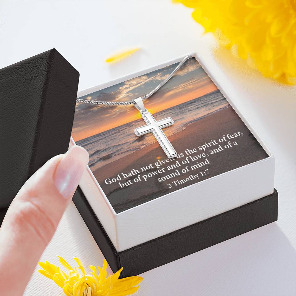 Scripture Card No Fear Faith 2 Timothy 1:7 Cross Card Necklace w Stainless Steel Pendant Religious Gift-Express Your Love Gifts