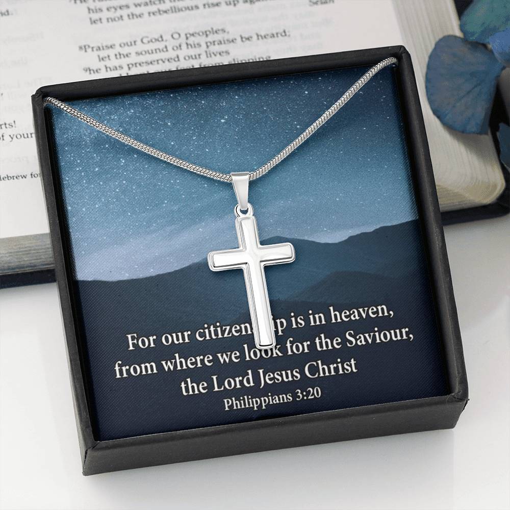Scripture Card Philippians 3:20 Cross Card Necklace w Stainless Steel Pendant Religious Gift-Express Your Love Gifts