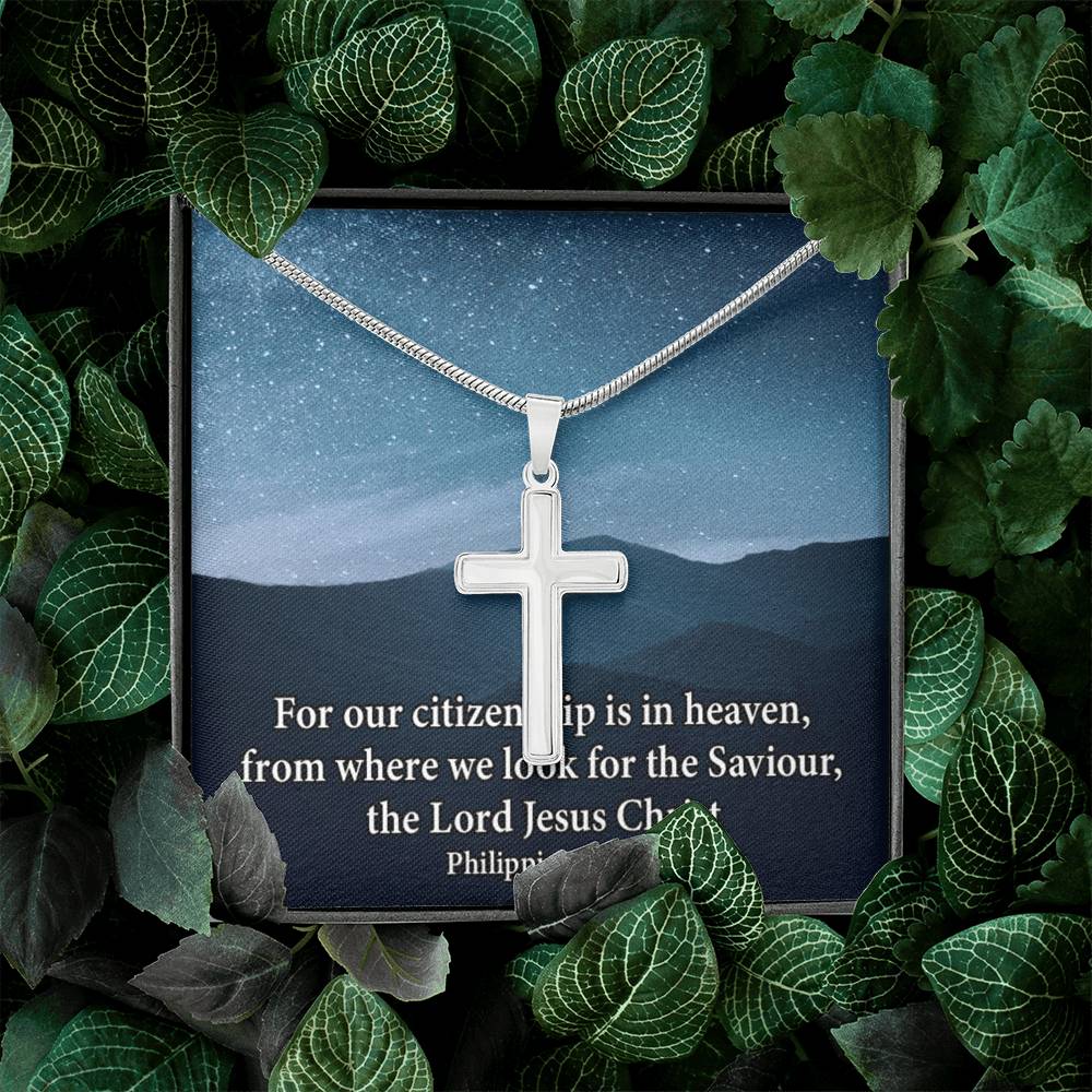 Scripture Card Philippians 3:20 Cross Card Necklace w Stainless Steel Pendant Religious Gift-Express Your Love Gifts