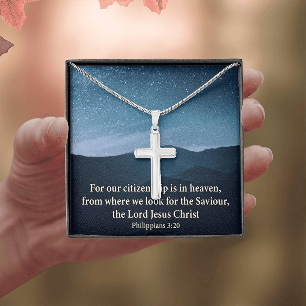 Scripture Card Philippians 3:20 Cross Card Necklace w Stainless Steel Pendant Religious Gift-Express Your Love Gifts