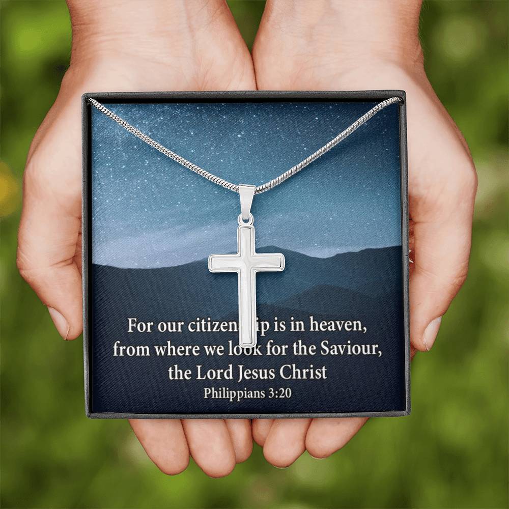 Scripture Card Philippians 3:20 Cross Card Necklace w Stainless Steel Pendant Religious Gift-Express Your Love Gifts