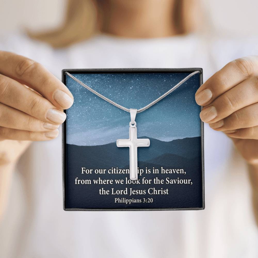 Scripture Card Philippians 3:20 Cross Card Necklace w Stainless Steel Pendant Religious Gift-Express Your Love Gifts